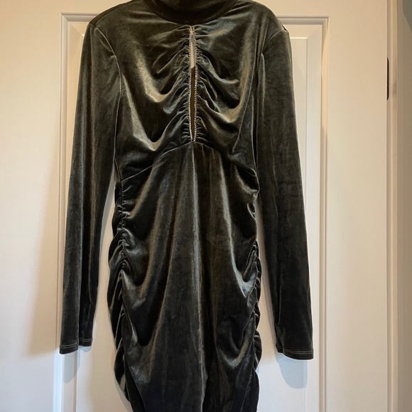 NWT NICHOLAS Lyssa Dress Sz 4 in Forest Green Velvet Long Sleeve Cocktail Dress - Picture 5 of 11